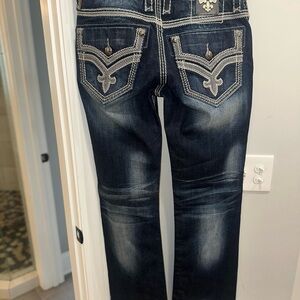 Rock Revival Dark Blue Jeans with White Stitching